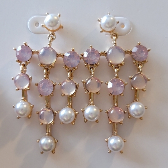 Chandelier Pearl Opalite Iridescent Drop Earrings - Picture 3 of 9